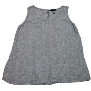 Ellen Tracy Linen Blend Blouse Ladies XL Black/White Star Sleeveless Summer